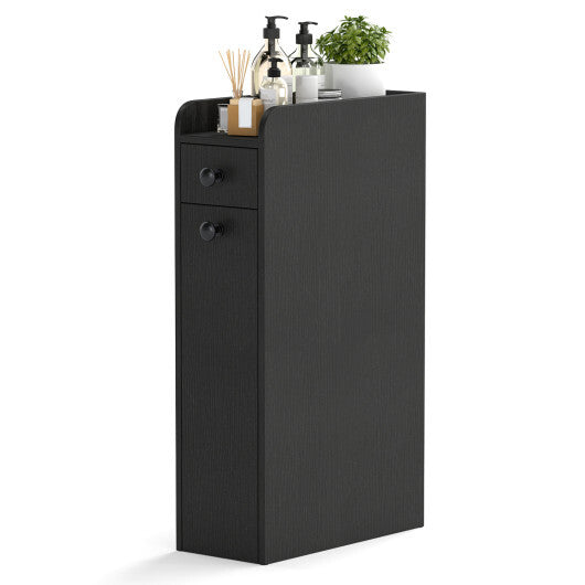 Small Bathroom Storage Cabinet 4-Tier with Slide Out Drawers on Casters-Black