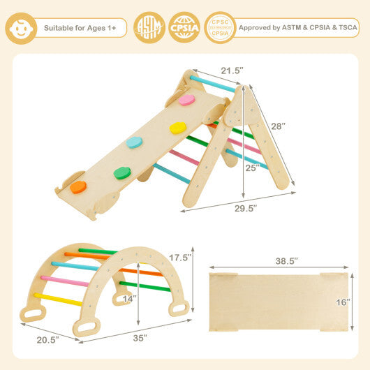 Costway 5-in-1 Wooden Kids Climber Toys with Triangle Arch Ramp-Multicolor