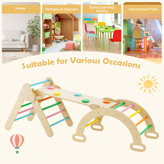 Costway 5-in-1 Wooden Kids Climber Toys with Triangle Arch Ramp-Multicolor