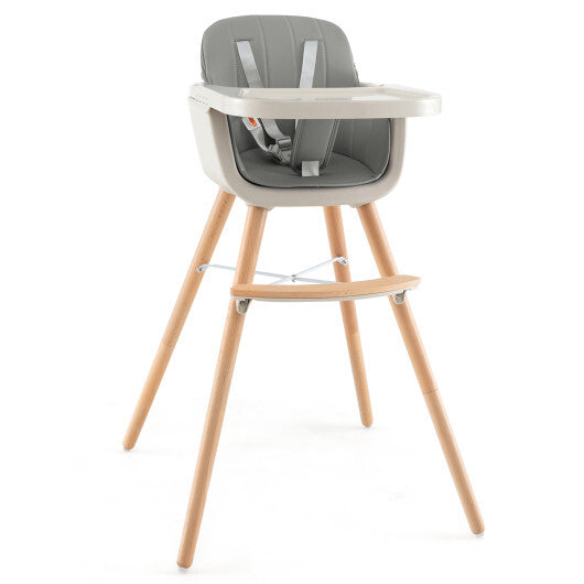 Babyjoy 3 in 1 Convertible Wooden High Chair Toddler Feeding Chair with Cushion Grey