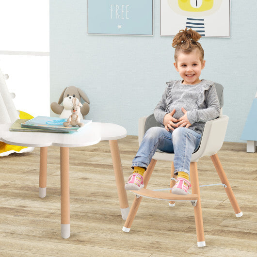 Babyjoy 3 in 1 Convertible Wooden High Chair Toddler Feeding Chair with Cushion Grey