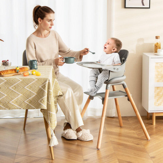 Babyjoy 6 in 1 Convertible Highchair with Safety Harness and Removable Tray Gray