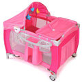 Foldable Baby Crib Playpen Travel Infant Flat Bassinet Bed Mosquito Net Music with Bag Pink