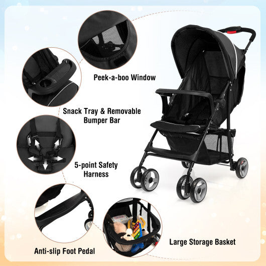 Foldable Lightweight Baby Stroller Travel Pushchair 0-36 Months Age Group 13 lbs Black