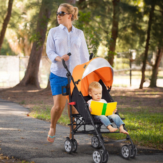 Folding Lightweight Baby Toddler Umbrella Travel Stroller with Storage Basket Orange