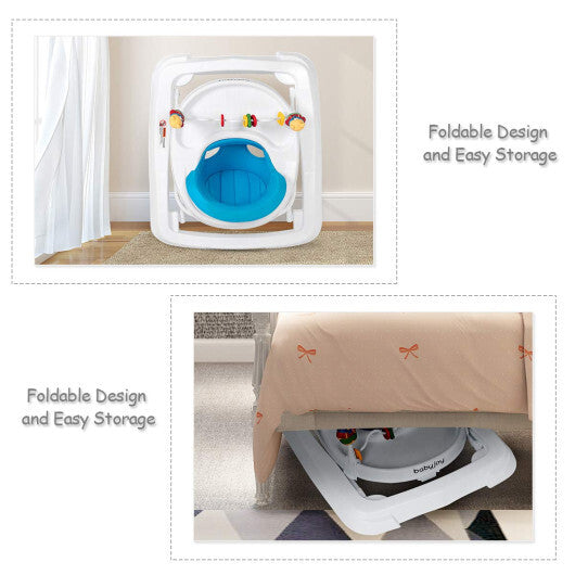 Walker Adjustable Height Removable Toy Wheels Folding Portable Blue
