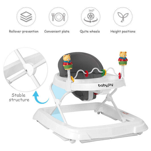Walker Adjustable Height Removable Toy Wheels Folding Portable Grey