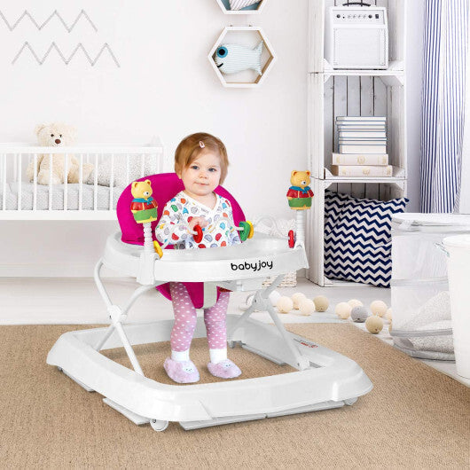 Walker Adjustable Height Removable Toy Wheels Folding Portable Pink