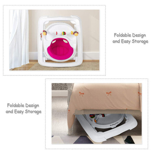 Walker Adjustable Height Removable Toy Wheels Folding Portable Pink