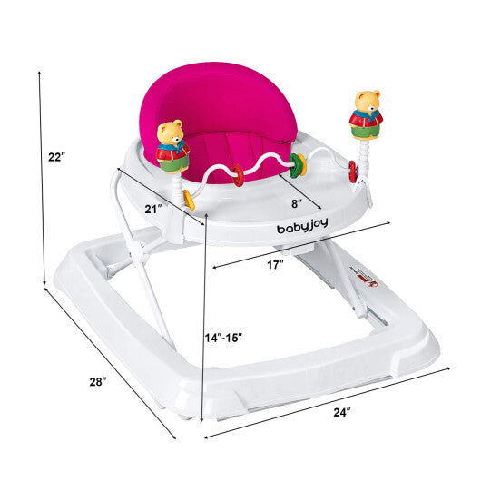 Walker Adjustable Height Removable Toy Wheels Folding Portable Pink