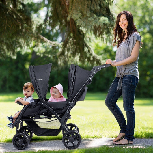 Double Stroller Foldable Baby Twin Lightweight Travel Stroller Infant Pushchair Black