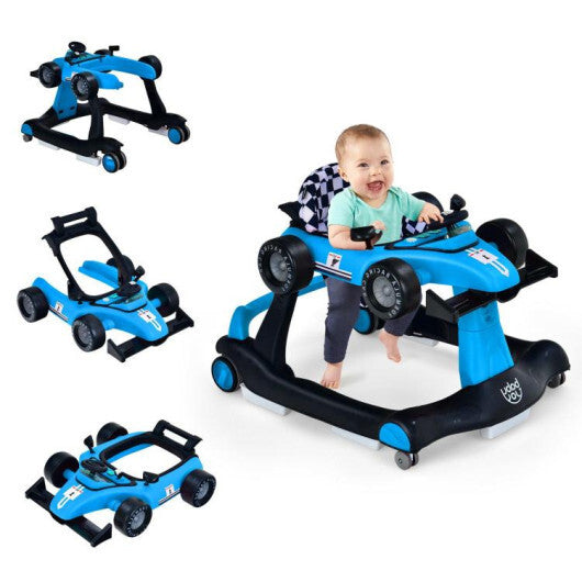 4-in-1 Baby Walker Foldable Activity Push Walker Adjustable Height Blue