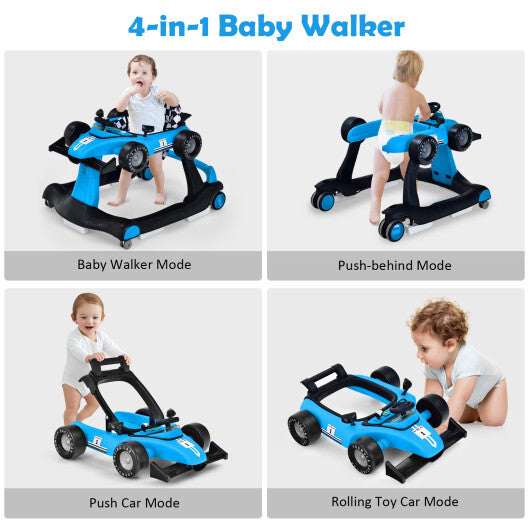 4-in-1 Baby Walker Foldable Activity Push Walker Adjustable Height Blue