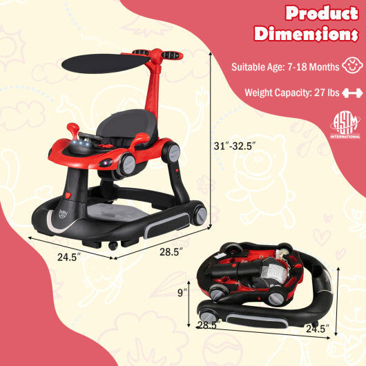 Costway 6-in-1 Baby Walker with Canopy Portable Activity Center Bouncer Rocker Combo with Music-Red