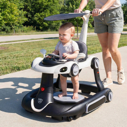Costway 6-in-1 Baby Walker with Canopy Portable Activity Center Bouncer Rocker Combo with Music-White