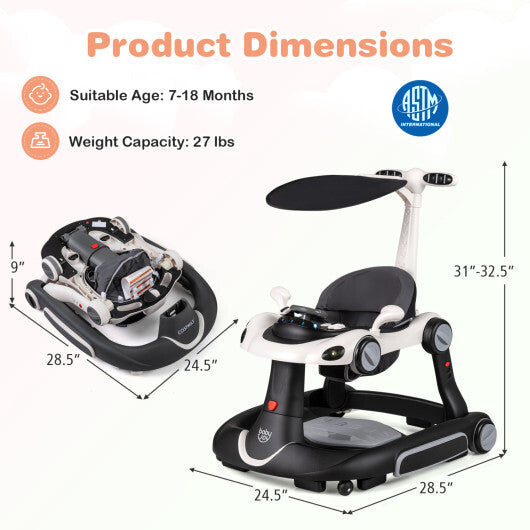 Costway 6-in-1 Baby Walker with Canopy Portable Activity Center Bouncer Rocker Combo with Music-White