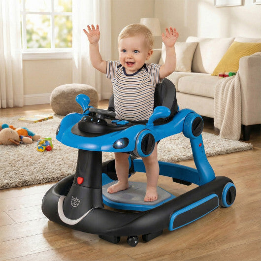 Costway 6-in-1 Baby Walker with Canopy Portable Activity Center Bouncer Rocker Combo with Music-Blue