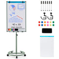 Costway Height-Adjustable Mobile Whiteboard with Round Stand Paper Clips-Green