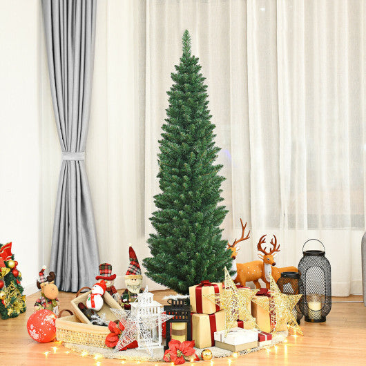 Costway 5Ft PVC Artificial Pencil Christmas Tree Slim Stand Green
