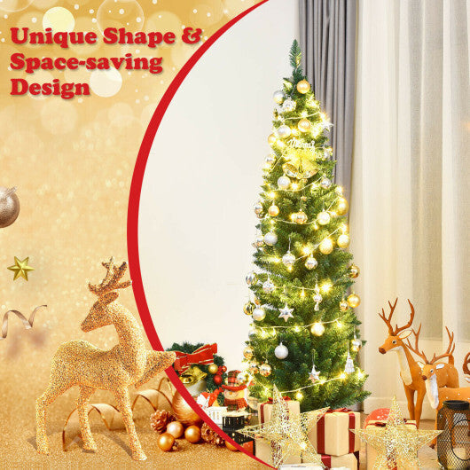 Costway 5Ft PVC Artificial Pencil Christmas Tree Slim Stand Green