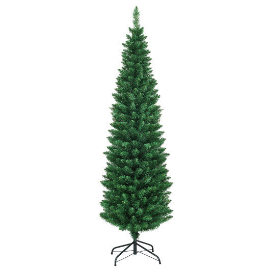 6Ft PVC Artificial Pencil Christmas Tree Slim Stand Green