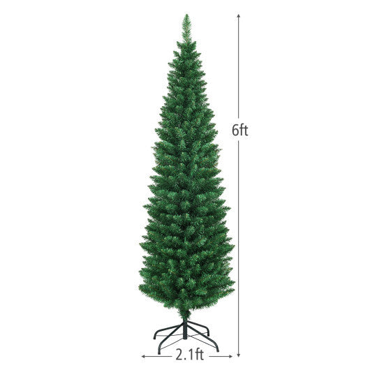 6Ft PVC Artificial Pencil Christmas Tree Slim Stand Green