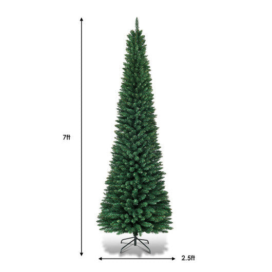 7Ft PVC Artificial Pencil Christmas Tree Slim Stand Green