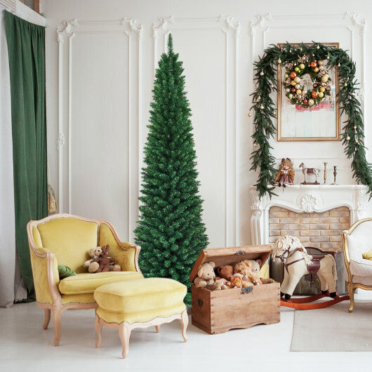 8Ft PVC Artificial Pencil Christmas Tree Slim Stand Green