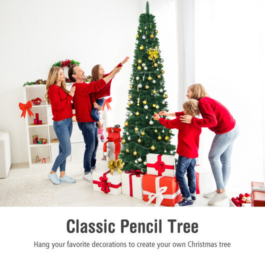 8Ft PVC Artificial Pencil Christmas Tree Slim Stand Green