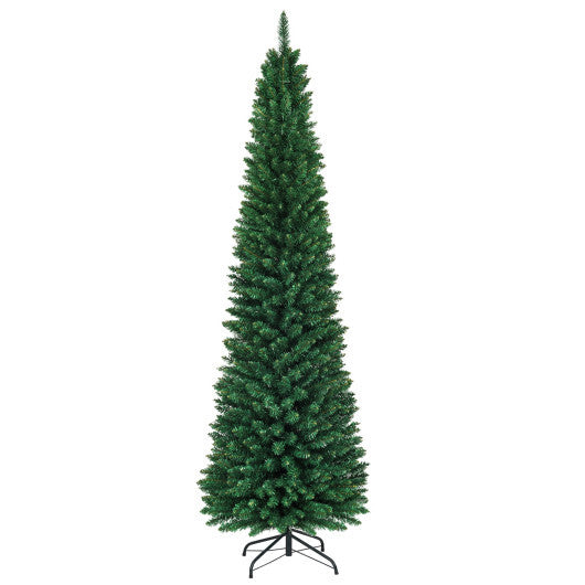 8Ft PVC Artificial Pencil Christmas Tree Slim Stand Green