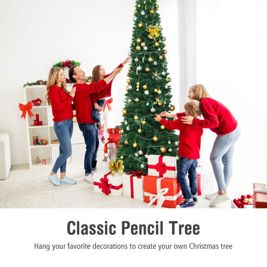 9Ft PVC Artificial Pencil Christmas Tree Slim Stand Green