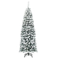 6Ft Unlit Hinged Snow Flocked Artificial Pencil Christmas Tree with 500 Branch Tips