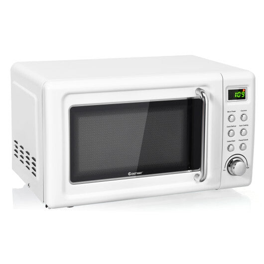 Costway 0.7Cu.ft Retro Countertop Microwave Oven 700W LED Display Glass Turntable White