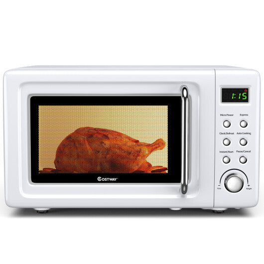 Costway 0.7Cu.ft Retro Countertop Microwave Oven 700W LED Display Glass Turntable White