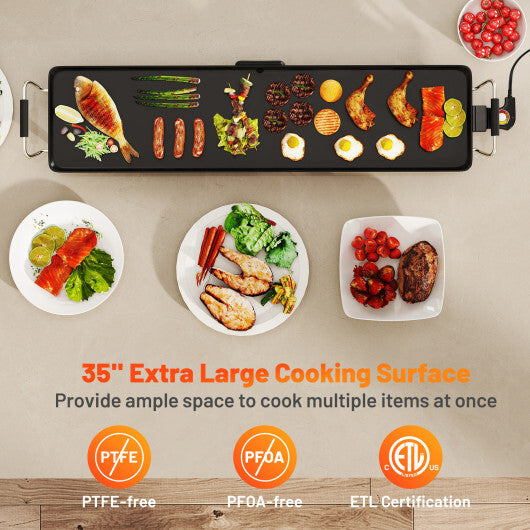 35 Inch Large Electric Griddle Nonstick BBQ Grill with Adjustable Temperature