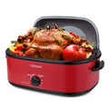 18QT Electric Roaster Oven with Self-Basting Lid Turkey Roaster with Removable Pan Red