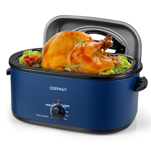 22QT Electric Roaster Oven Turkey Roaster with Visible and Self-Basting Lid Navy