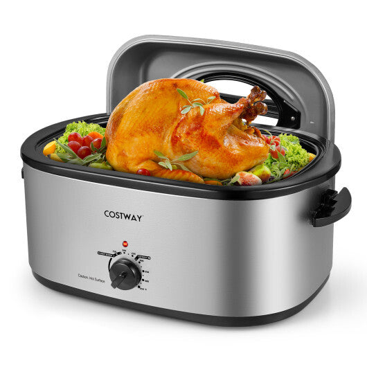 22QT Electric Roaster Oven Turkey Roaster with Visible and Self-Basting Lid Silver
