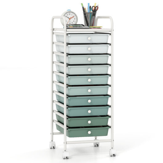 Costway 10 Drawer Rolling Storage Cart Organizer with 4 Universal Casters-Green