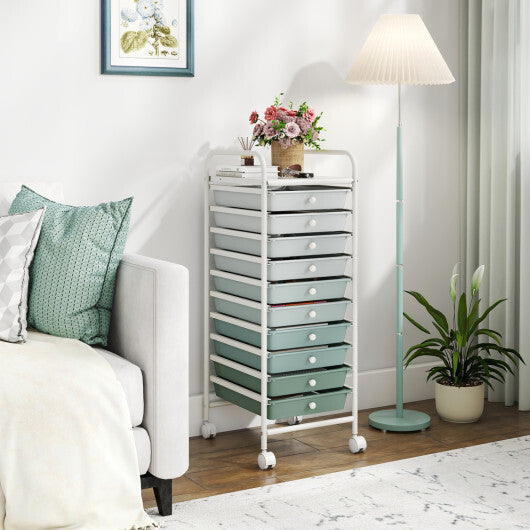 Costway 10 Drawer Rolling Storage Cart Organizer with 4 Universal Casters-Green