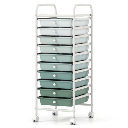 Costway 10 Drawer Rolling Storage Cart Organizer with 4 Universal Casters-Green