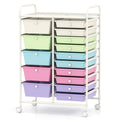 Costway 15-Drawer Utility Rolling Cart with Drawers Multi-Use Storage-Icecream Multicolor