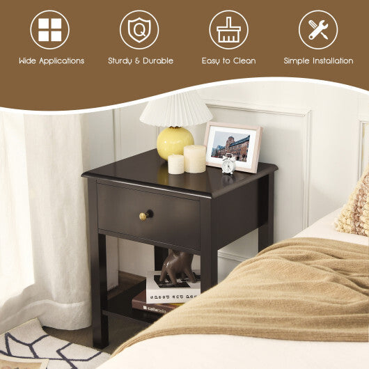 Costway Nightstand End Table with Drawer and Shelf Brown