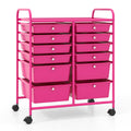 Costway 12-Drawer Rolling Storage Cart with Removable Drawers and Lockable Wheels-Rose Red