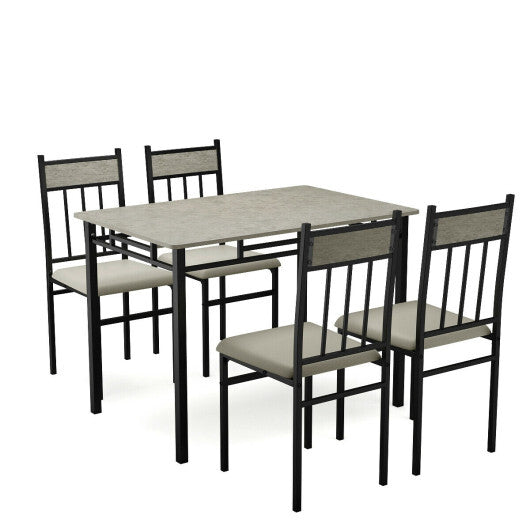 5 Piece Faux Marble Dining Set Table and 4 Chairs Kitchen Breakfast Furniture Grey