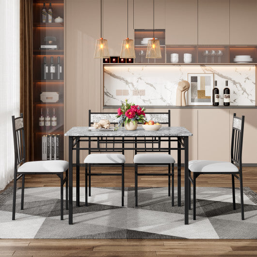 5 Piece Faux Marble Dining Set Table and 4 Chairs Kitchen Breakfast Furniture Grey