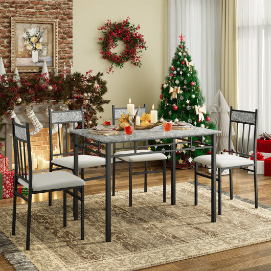 5 Piece Faux Marble Dining Set Table and 4 Chairs Kitchen Breakfast Furniture Grey
