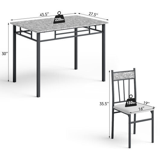 5 Piece Faux Marble Dining Set Table and 4 Chairs Kitchen Breakfast Furniture Grey