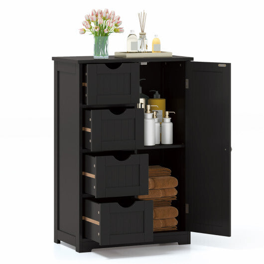 Costway Standing Indoor Wooden Cabinet with 4 Drawers-Black