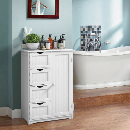 Bathroom Storage Wooden 4 Drawer Cabinet Cupboard 2 Shelves Free Standing White